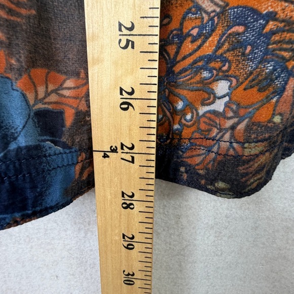 We The Free Button Down XS Oversized Blue Orange Tropical Floral Raw Edge Shirt - Picture 13 of 15